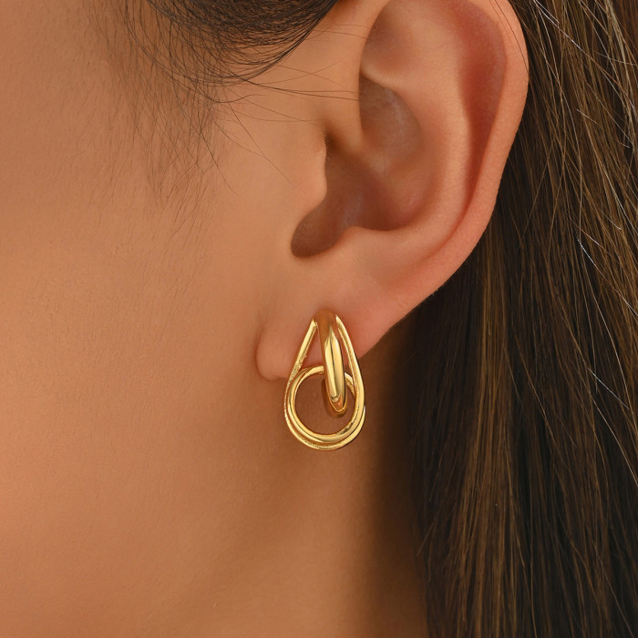 Fashionable European and American stainless steel earrings, light luxury with a high-end feel, gold-colored studs, versatile for everyday wear, simple cross-border earrings wholesale