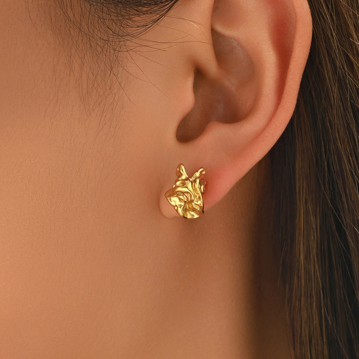 Minimalist style irregular texture earrings, gold-plated fluid earrings, niche design commuter earrings