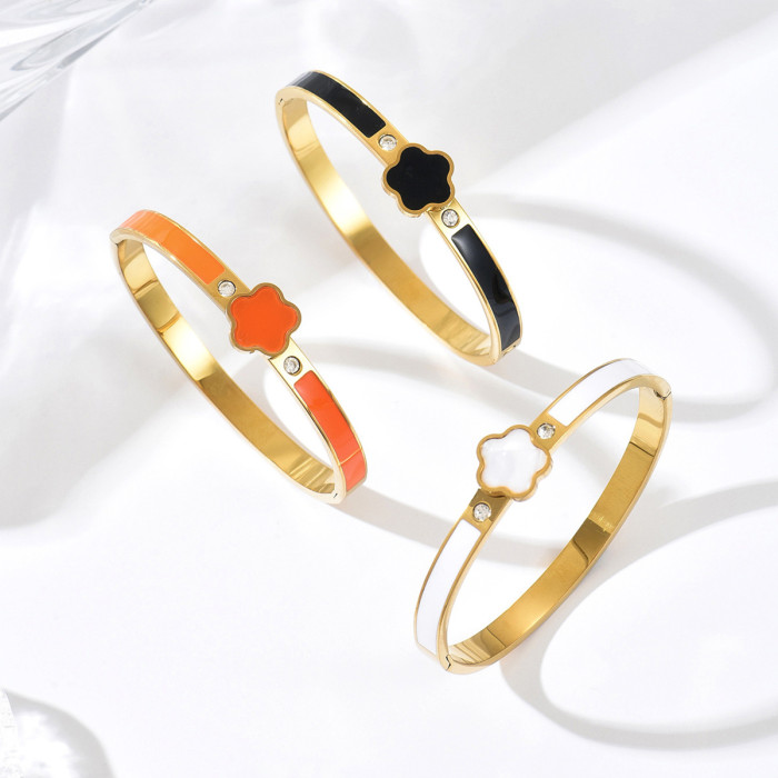 Amazon E-commerce Cross-Border Lucky Four-Leaf Clover Stainless Steel Bracelet, Light Luxury Enamel High-Quality European and American Style Bracelet