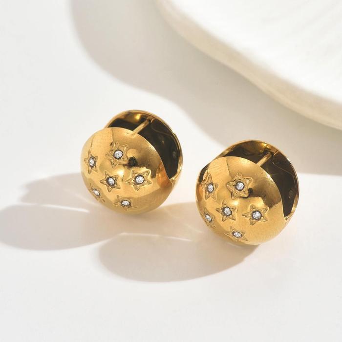 European and American ins-style light luxury zircon geometric round fashion earrings, gold-plated titanium steel stud earrings for women, exquisite and niche