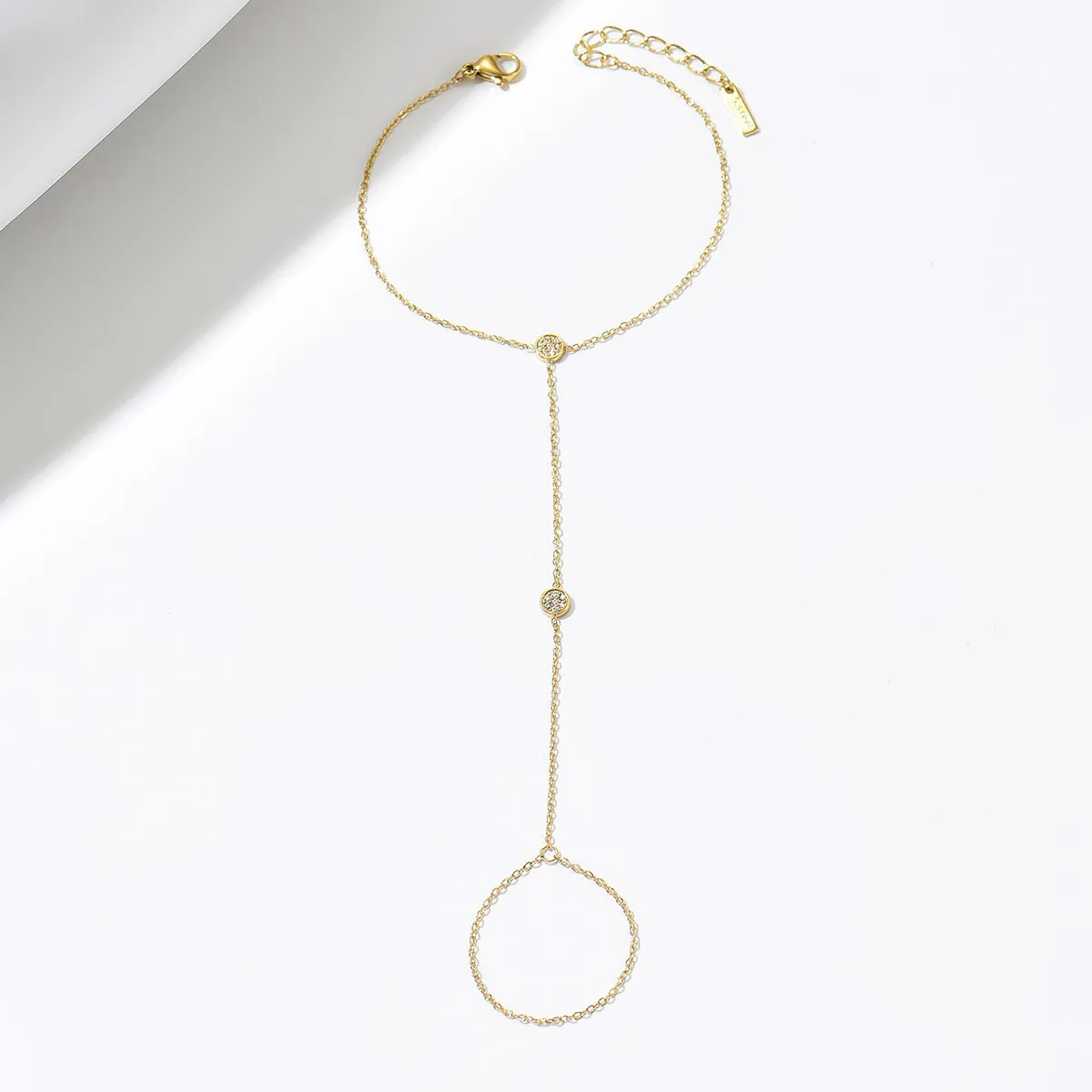 European and American cross-border design fashion inlaid jewelry finger chain integrated chain simple versatile zircon bracelet for women