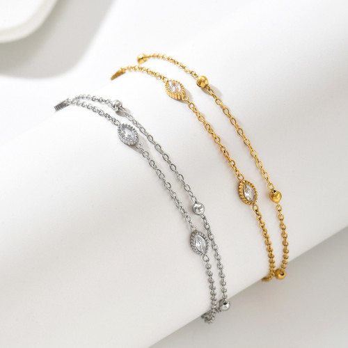 Korean-style double-layered bracelet with diamonds, fashionable and simple, elegant stainless steel non-fading jewelry for women, new ins product