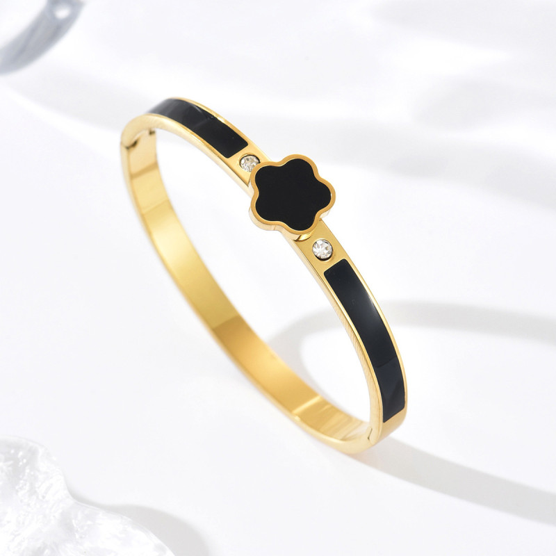 Amazon E-commerce Cross-Border Lucky Four-Leaf Clover Stainless Steel Bracelet, Light Luxury Enamel High-Quality European and American Style Bracelet