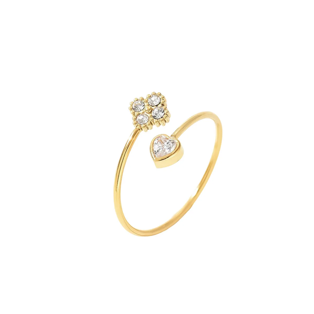 Gold-plated diamond ring set, rose/heart/bowknot design, light luxury, stackable, unique design ring
