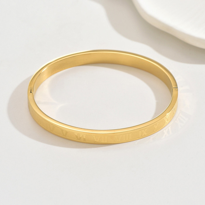 Stainless steel bracelet with Roman letters, simple and elegant, electroplated, fashionable, gold-colored bracelet jewelry for women