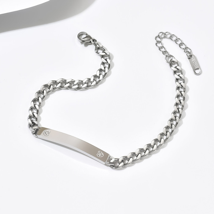 Cross-border European and American style smooth bracelet, elegant and fashionable, stainless steel with heart-shaped diamond inlay, personalized, simple and creative, can be engraved