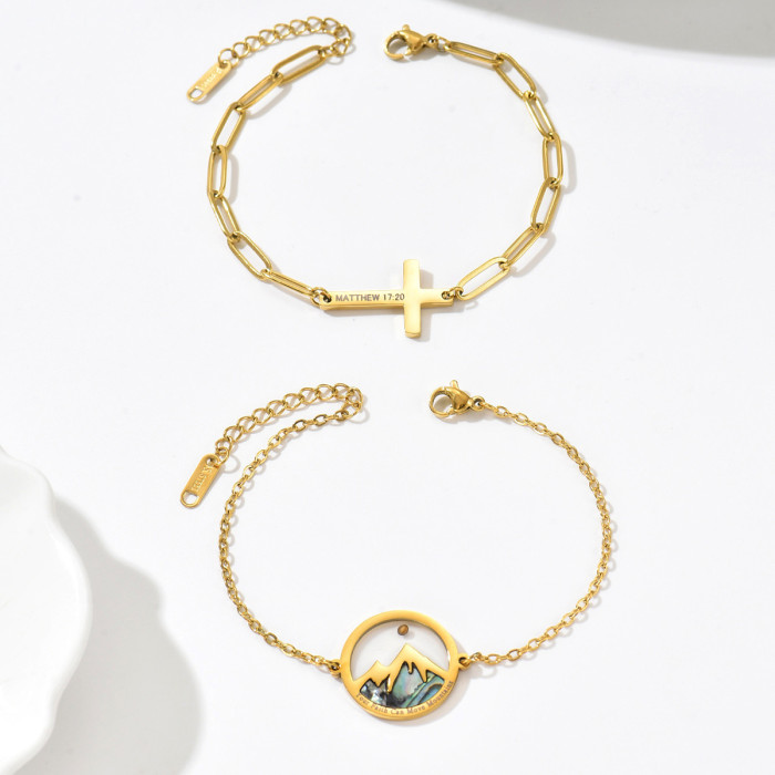 Two-piece set of gold cross-shaped titanium steel bracelets, unique design with a high-end feel, versatile and stylish