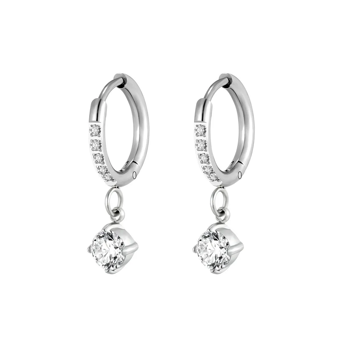 Fashionable internet celebrity style square diamond pendant earrings, titanium steel zircon multi-piercing stud earring set, unique design earrings