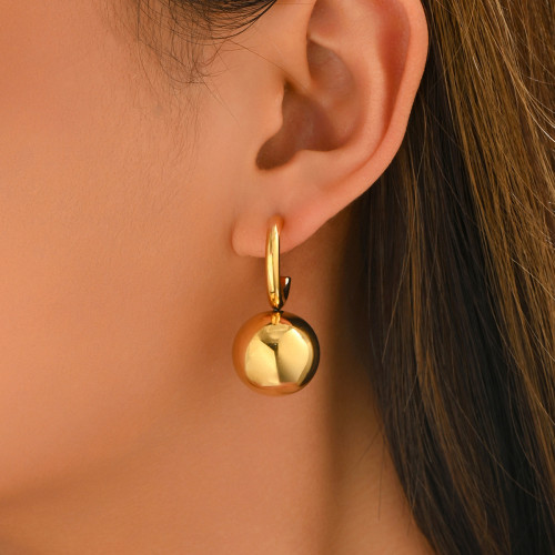 European and American fashion new style ins gold ball pendant titanium steel earrings versatile personalized stainless steel hoop earrings for women