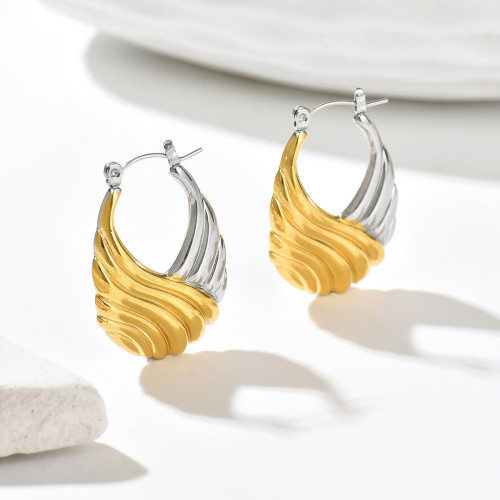 European and American stainless steel threaded crossbody bag earrings, stylish gold and silver color combination titanium steel earrings for women, high-end earrings for cross-border sales