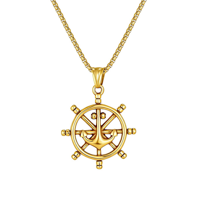 European and American minimalist stainless steel rudder necklace for men, fashionable, light luxury, high-end compass stainless steel pendant accessory