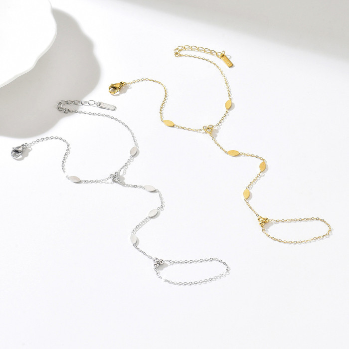 European and American cross-border fashion elegant oval stainless steel finger chain for women, high-end, sweet, delicate, and versatile jewelry