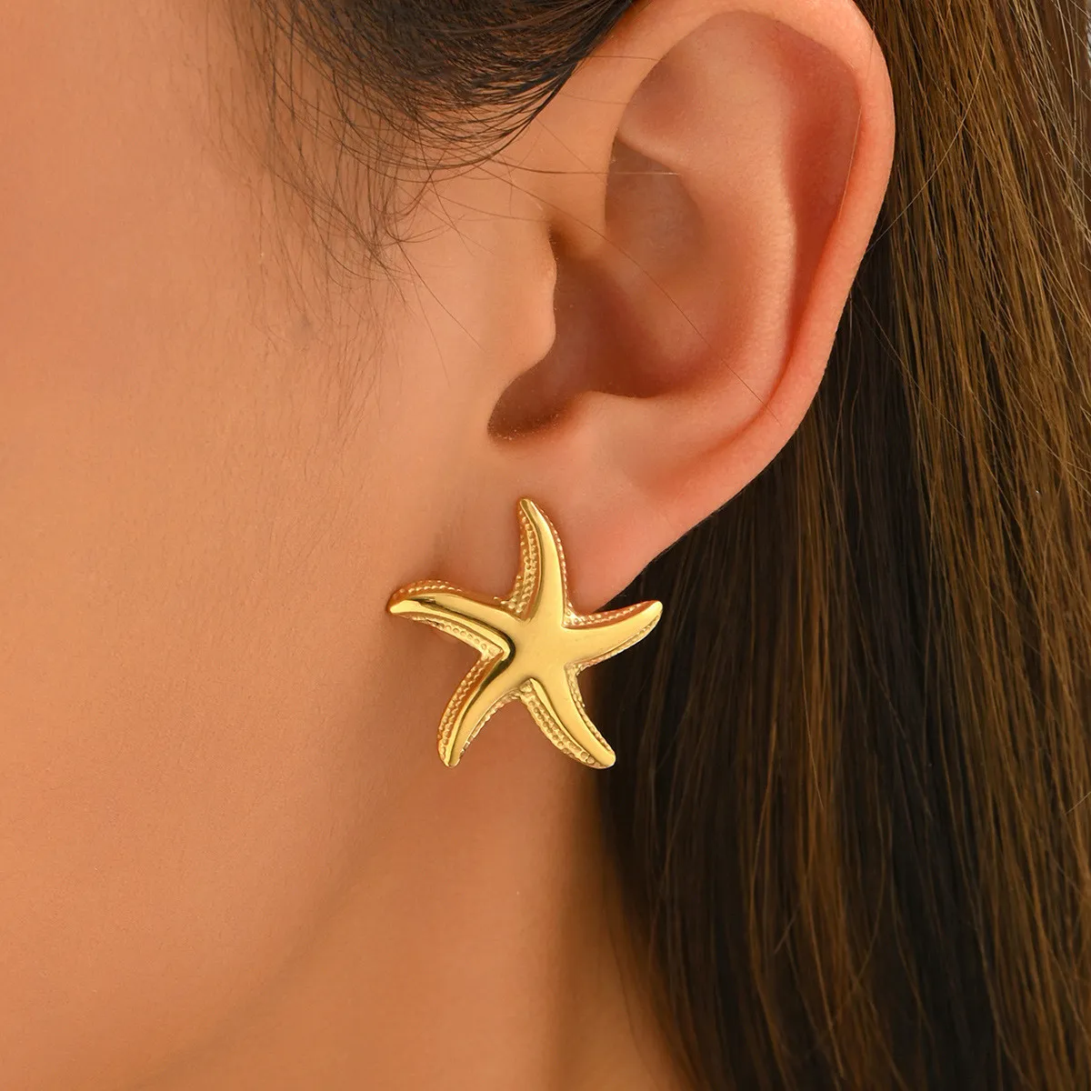 European and American light luxury resort-style starfish earrings for women, niche high-end versatile trendy ocean-themed titanium steel earrings
