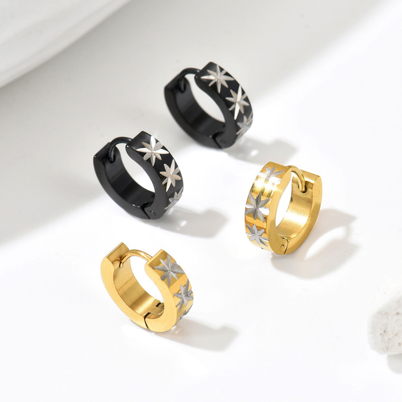 European and American cross-border trendy geometric starburst earrings, titanium steel two-tone earrings, unique design and personalized ear accessories