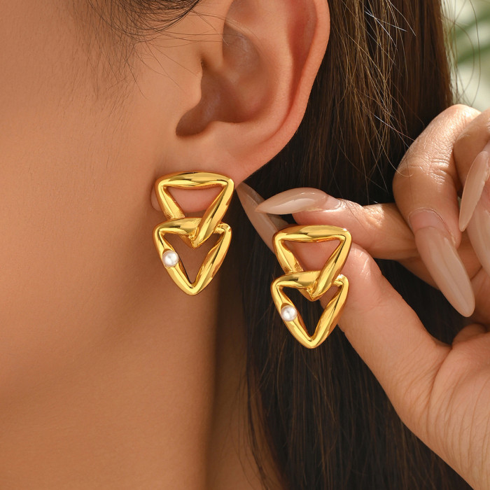 European and American fashion light luxury high-end stainless steel triangular earrings for women, niche vintage titanium steel stud earrings, jewelry wholesale