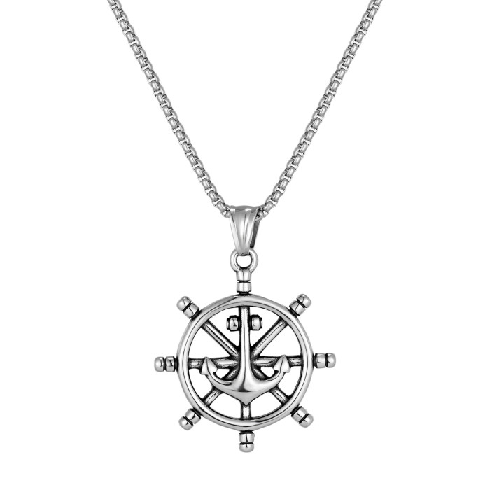 European and American minimalist stainless steel rudder necklace for men, fashionable, light luxury, high-end compass stainless steel pendant accessory