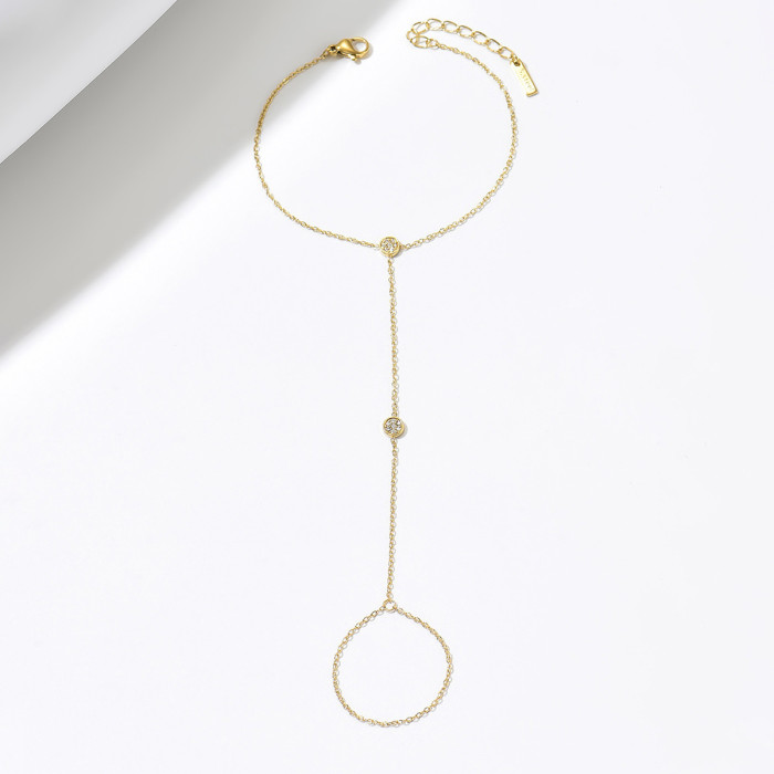 European and American cross-border design fashion inlaid jewelry finger chain integrated chain simple versatile zircon bracelet for women