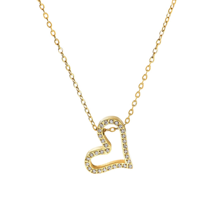 Cross-border European and American fresh and sweet hollow heart-shaped diamond necklace, gold base with sparkling diamonds, niche fine chain, light luxury jewelry