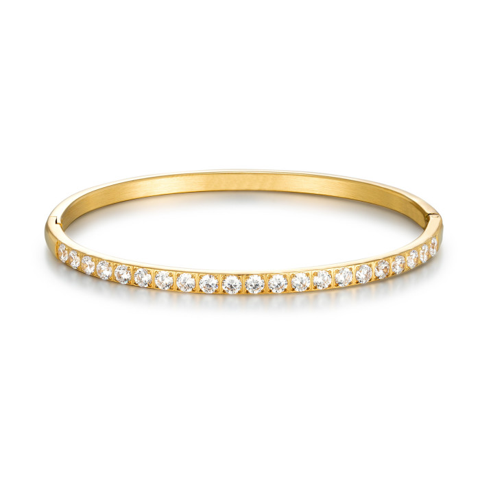 Cross-border European and American style diamond-encrusted curved surface stainless steel clasp bracelet, high-end square diamond women's bracelet