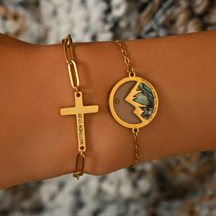 Two-piece set of gold cross-shaped titanium steel bracelets, unique design with a high-end feel, versatile and stylish