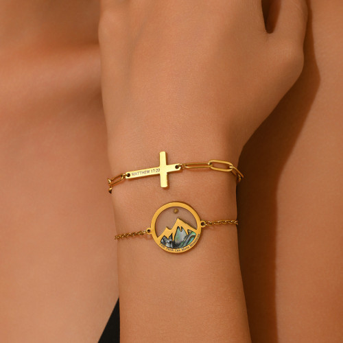 Two-piece set of gold cross-shaped titanium steel bracelets, unique design with a high-end feel, versatile and stylish