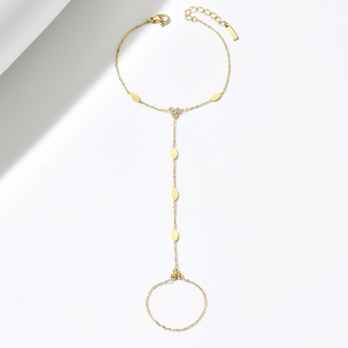 European and American cross-border fashion elegant oval stainless steel finger chain for women, high-end, sweet, delicate, and versatile jewelry