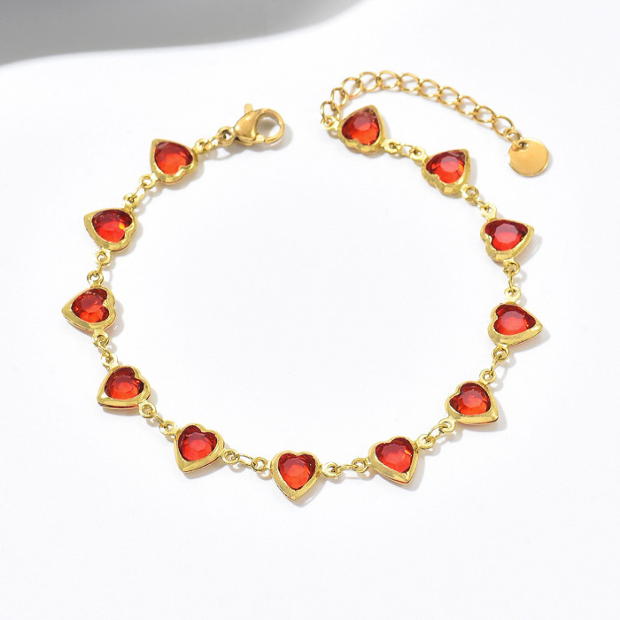 retro personality clavicle chain, heart-shaped red glass gold necklace, light luxury, niche dopamine jewelry accessories