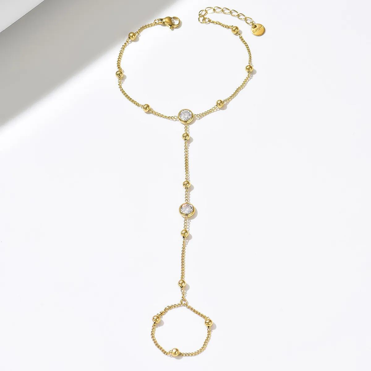 European and American style gold-plated stainless steel finger chain bracelet with zirconia, exquisite and unique with a high-end feel, versatile and stylish