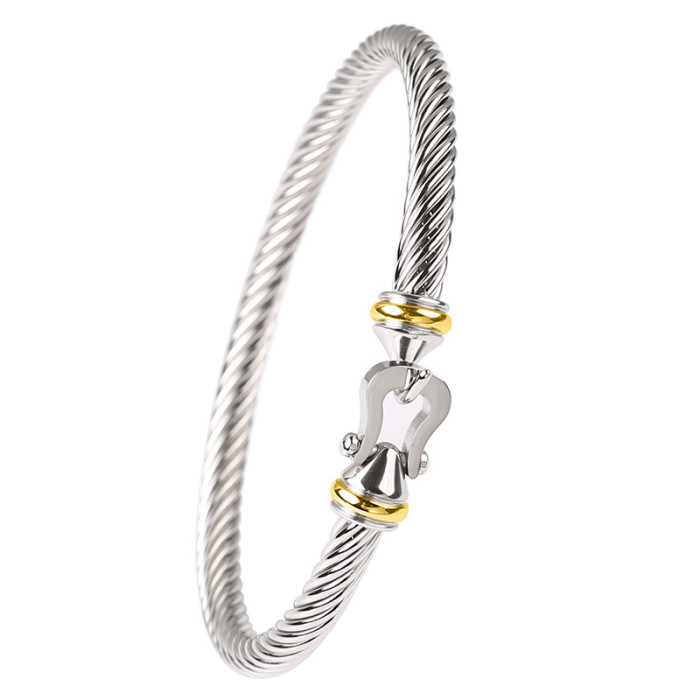 New European and American stainless steel horseshoe buckle bracelet for women, twisted shape, personalized metal titanium steel wire bracelet wholesale
