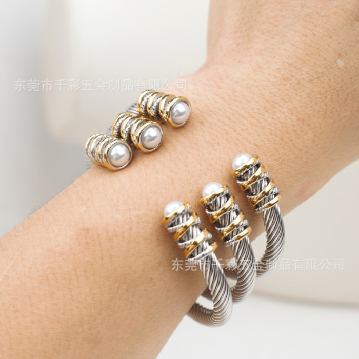 Twisted titanium steel two-tone bracelet for women and men, twisted stainless steel wire rope bracelet, wholesale European and American cable wire bracelet