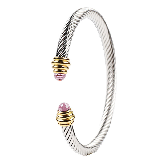 European and American twisted stainless steel bracelet with diamonds, adjustable size cable bracelet, women's titanium steel bracelet, in stock for wholesale
