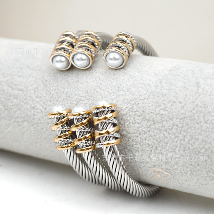 Twisted titanium steel two-tone bracelet for women and men, twisted stainless steel wire rope bracelet, wholesale European and American cable wire bracelet