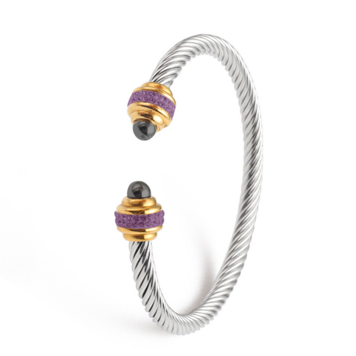 New style processed diamond twist titanium steel bracelet for women, black bead with gold accents, stainless steel jewelry, high-quality cross-border custom goods