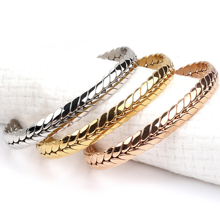 European and American stainless steel wheat ear open bracelet, fashionable and textured, summer titanium steel bracelet, personalized couple's jewelry wholesale