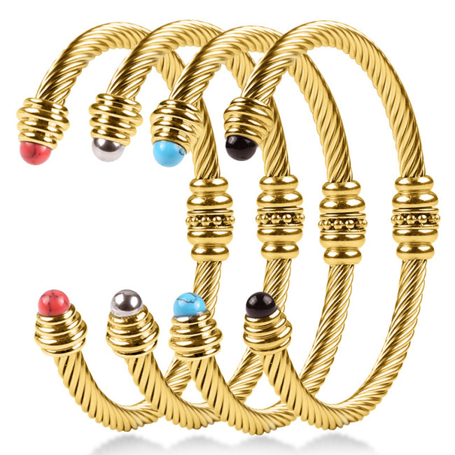 European and American stainless steel bracelet for women, 18K gold open twisted wire thin bracelet, fashionable twisted bangle, titanium steel bracelet