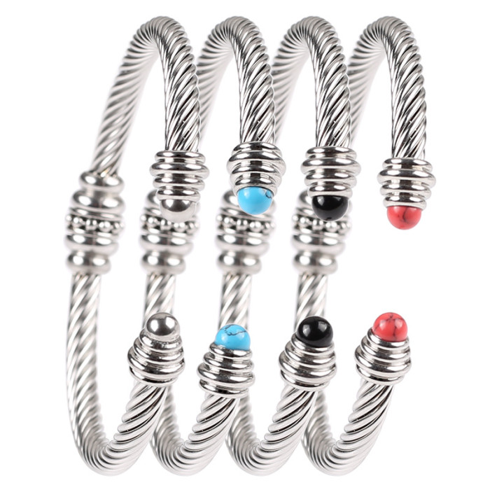 European and American stainless steel bracelet for women, 18K gold open twisted wire thin bracelet, fashionable twisted bangle, titanium steel bracelet