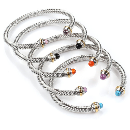Adjustable size stainless steel cable bracelet for women, elastic twisted steel wire rope C-shaped titanium steel bracelet, available for wholesale