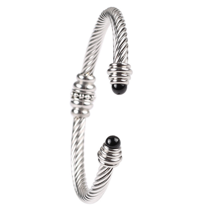 European and American stainless steel bracelet for women, 18K gold open twisted wire thin bracelet, fashionable twisted bangle, titanium steel bracelet