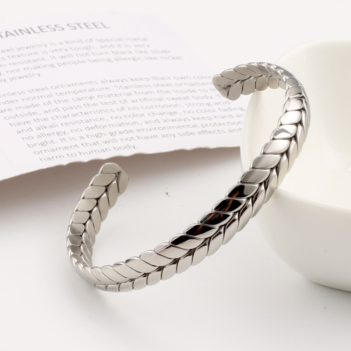 European and American stainless steel wheat ear open bracelet, fashionable and textured, summer titanium steel bracelet, personalized couple's jewelry wholesale