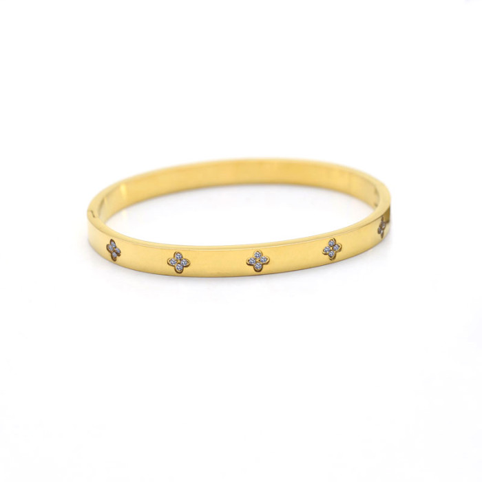 Four-leaf Clover Titanium Steel Bracelet for Women, High-end Stone-Studded Flower-shaped Individually Packaged Brac...