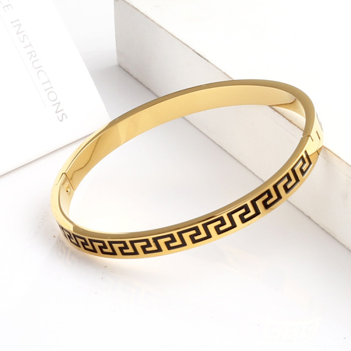 Great Wall Pattern Inspirational Stainless Steel Bracelet for Men, Summer Polished Texture Jewelry, DIY, In-Stock Wholesale, Customizable Logo