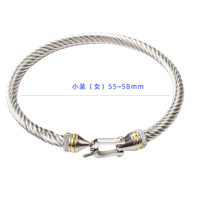 European and American 18K Gold Women's Popular Twisted Wire Hook-Shaped Bracelet with Multiple Diamonds, Titanium Steel Bracelet, Stainless Steel Cable Bracelet Wholesale