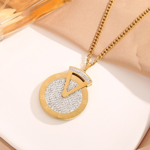 European and American cross-border diamond-encrusted rotating number pendant long necklace for trendy women, simple and stylish rotatable sweater chain