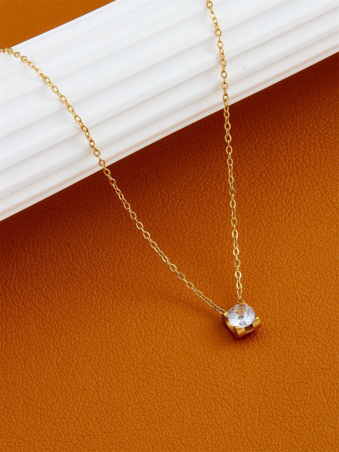 Titanium Steel Square Zircon Necklace Exquisite Light Luxury Square Diamond Clavicle Chain Necklace for Trendy Women