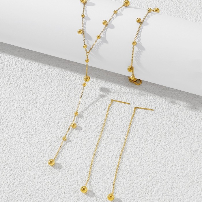 European and American light luxury bead flower necklace set for women, double-layer color-blocked titanium steel bracelet, fashionable and high-end jewelry wholesale