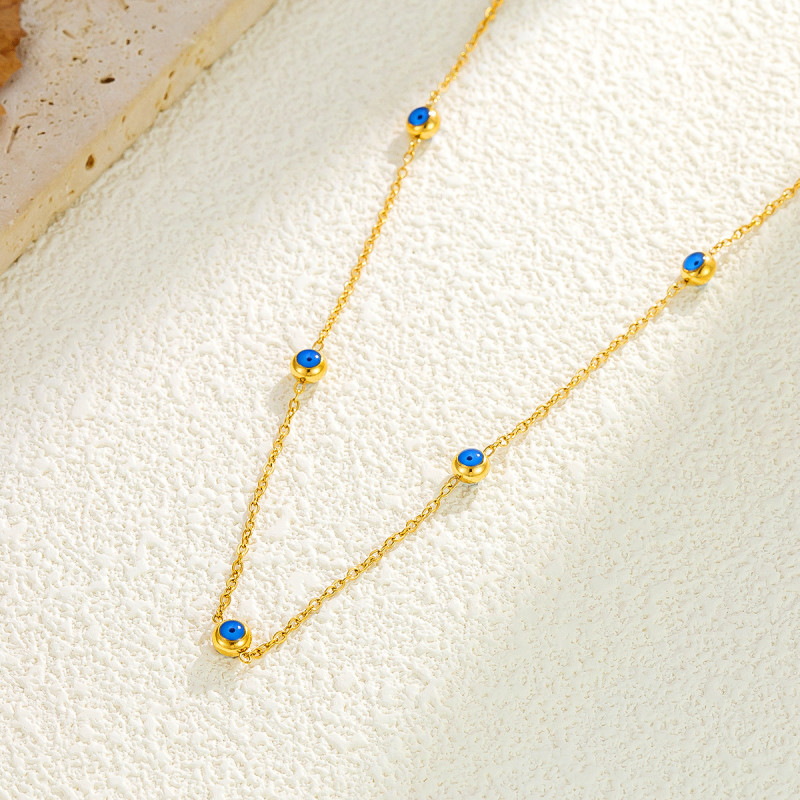 European and American cross-border minimalist new oil-drip eye necklace, niche personality and stylish stainless steel collarbone chain