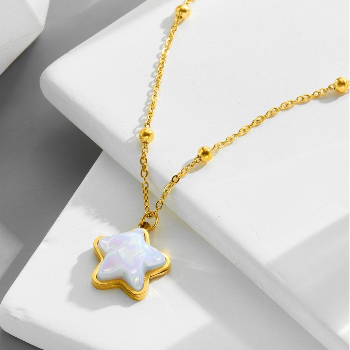 【Full Titanium Steel】Star Mermaid Princess Personalized Minimalist Style Real Gold Necklace for Women, Ins Internet C...