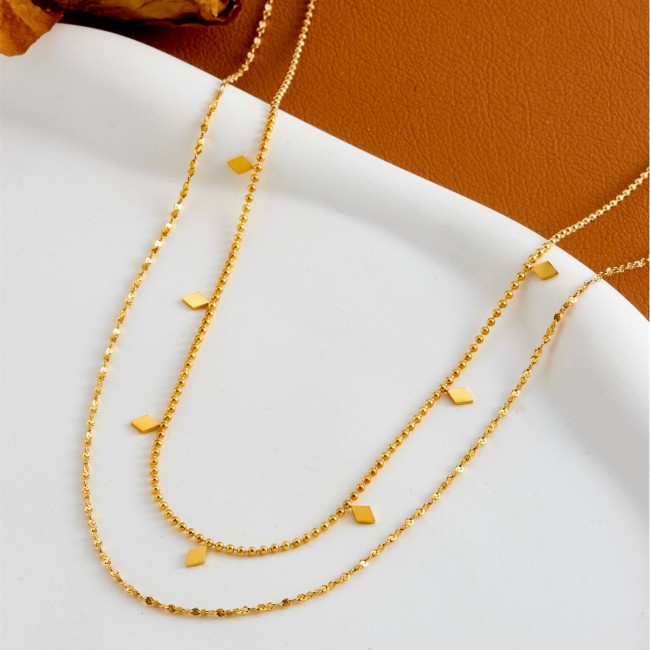 Cross-border exquisite and fashionable double-layered gold rhombus pendant collarbone chain with a unique design, niche high-end light luxury necklace