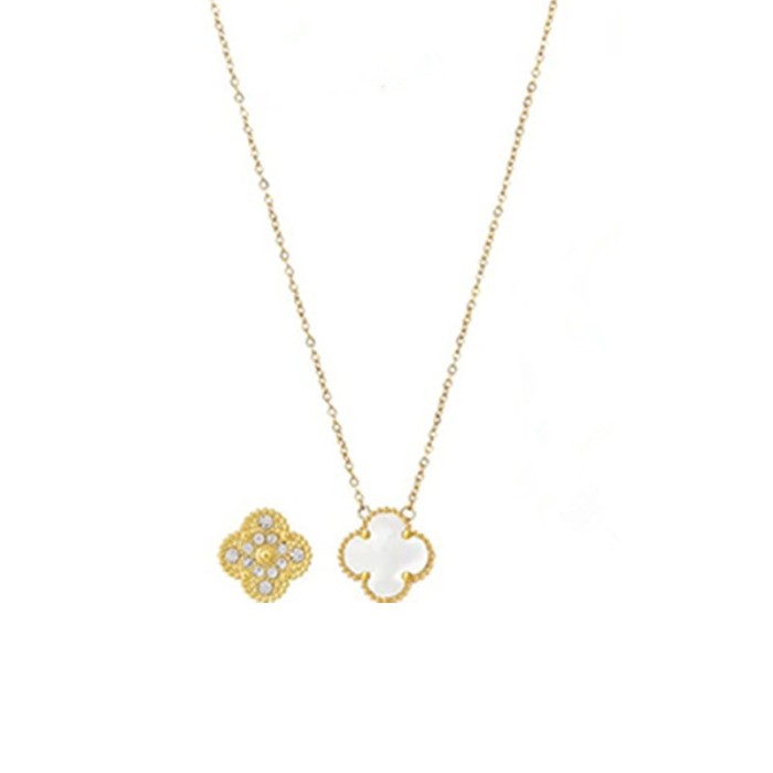 Korean-style diamond-encrusted crystal four-leaf clover titanium steel necklace for women, clavicle chain, popular design, 2023 new trendy style