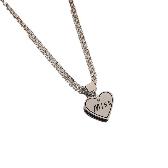Korean and Japanese retro heart-shaped letter pendant titanium steel necklace for women, ins hip-hop niche trendy minimalist versatile sweater chain